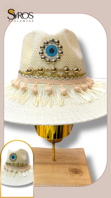 Sombrero decorado detalles dorados y ojo turco
