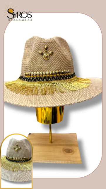 Sombrero decorado detalles dorado con negro