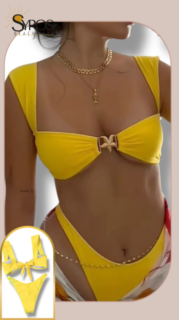 Bikini amarillo con estrella dorada en top panty completa