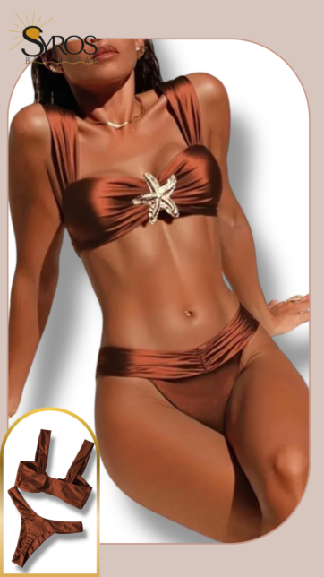Bikini cobrizo semihilo estrella dorada en top