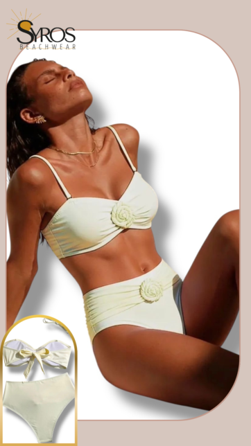 Bikini blanco crema panty alta espiral de tela
