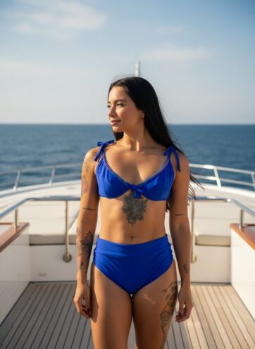 Push Up azul rey bordado de colores en top panty alta completa