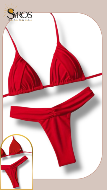 Bikini triangulo rojo panty ruche semihilo