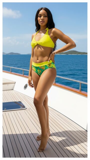 Top amarillo panty alta floreada fajin amarillo