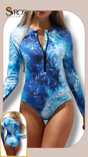 Enterizo ML azul estampado agua