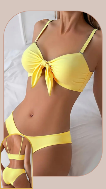 Bikini amarillo pastel top con lazo panty completa