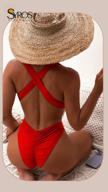 Entero Rojo espalda cruzada ruche en panty