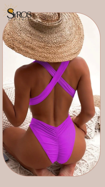 Entero morado lila espalda cruzada ruche en panty