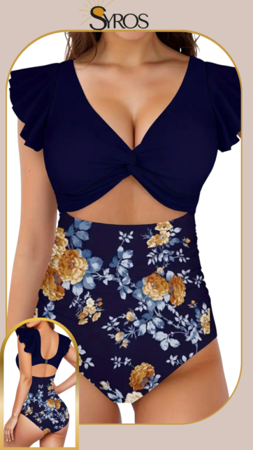 Enterizo estampado azul con faralao en mangas