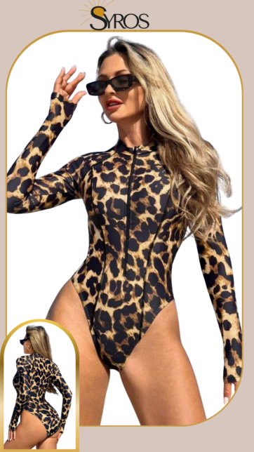 Enterizo manga larga animal print marron negro