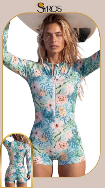 Enterizo manga larga short estampado azul flores bancas