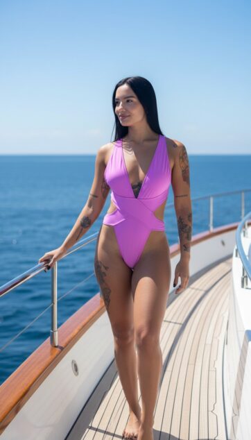 Entero morado lila escote espalda cruzada ruche en panty