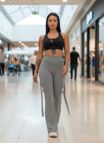 Pantalon gris bota campana con bolsillos a los laterales